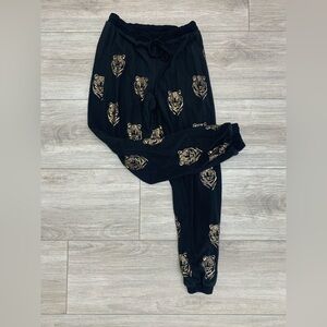 Black Joggers with Gold Tiger Print